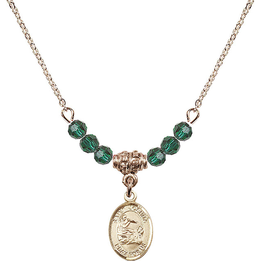 14kt Gold Filled Saint Joshua Birthstone Necklace with Emerald Beads - 9059