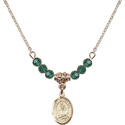14kt Gold Filled Saint Lawrence Birthstone Necklace with Emerald Beads - 9063