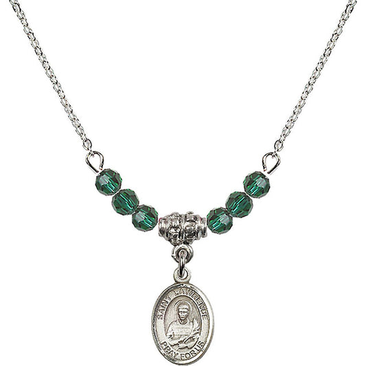 Sterling Silver Saint Lawrence Birthstone Necklace with Emerald Beads - 9063