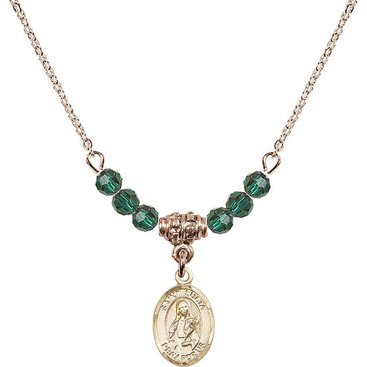 14kt Gold Filled Saint Lucia of Syracuse Birthstone Necklace with Emerald Beads - 9065