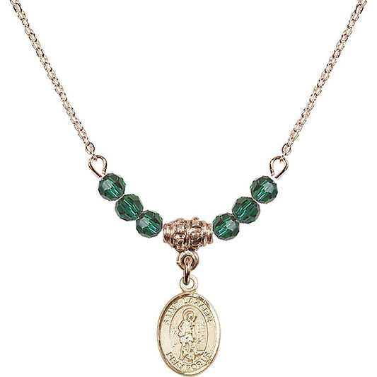 14kt Gold Filled Saint Lazarus Birthstone Necklace with Emerald Beads - 9066