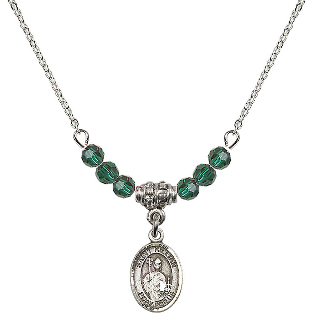 Sterling Silver Saint Kilian Birthstone Necklace with Emerald Beads - 9067
