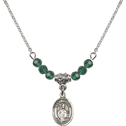 Sterling Silver Saint Kilian Birthstone Necklace with Emerald Beads - 9067