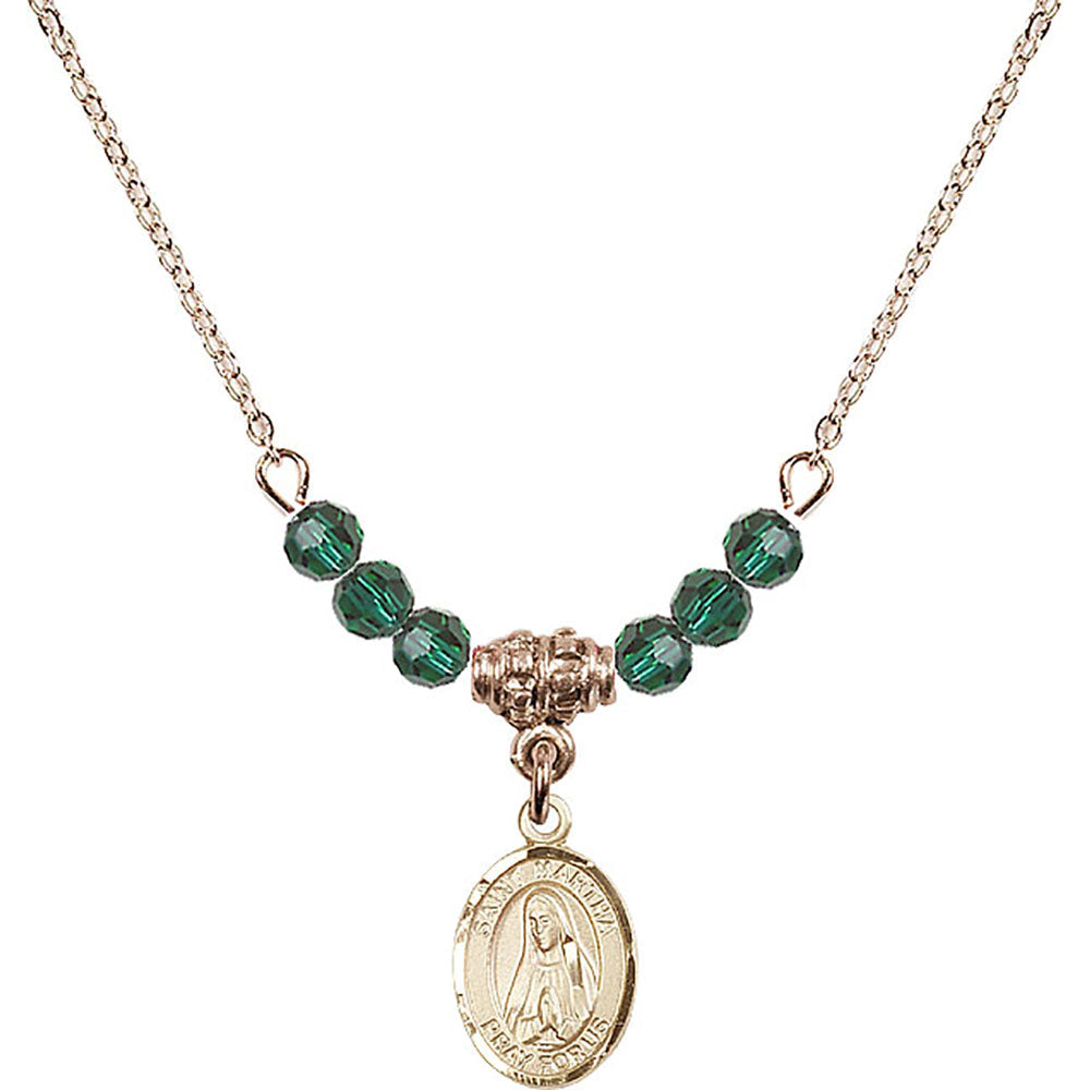 14kt Gold Filled Saint Martha Birthstone Necklace with Emerald Beads - 9075