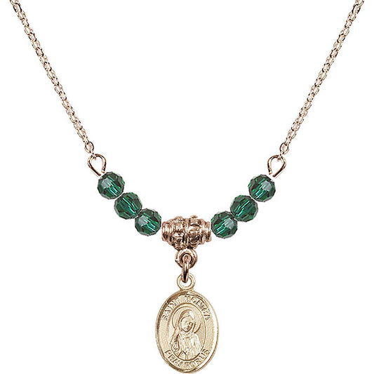 14kt Gold Filled Saint Monica Birthstone Necklace with Emerald Beads - 9079