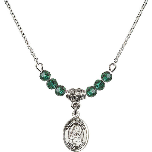 Sterling Silver Saint Monica Birthstone Necklace with Emerald Beads - 9079