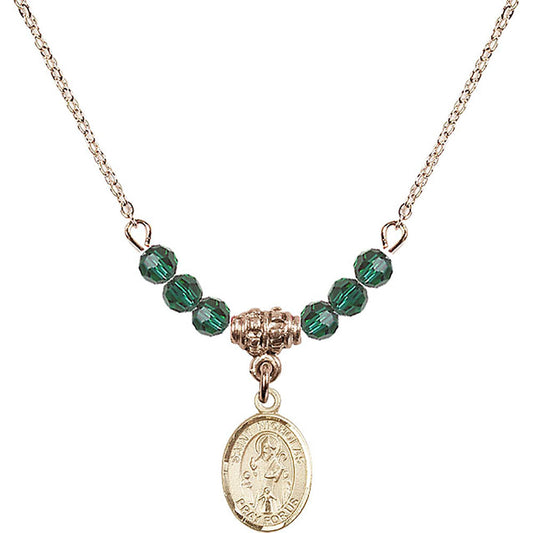 14kt Gold Filled Saint Nicholas Birthstone Necklace with Emerald Beads - 9080