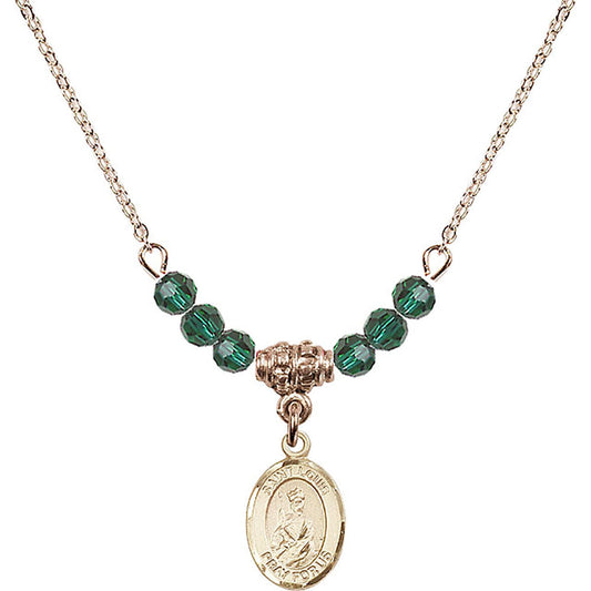 14kt Gold Filled Saint Louis Birthstone Necklace with Emerald Beads - 9081