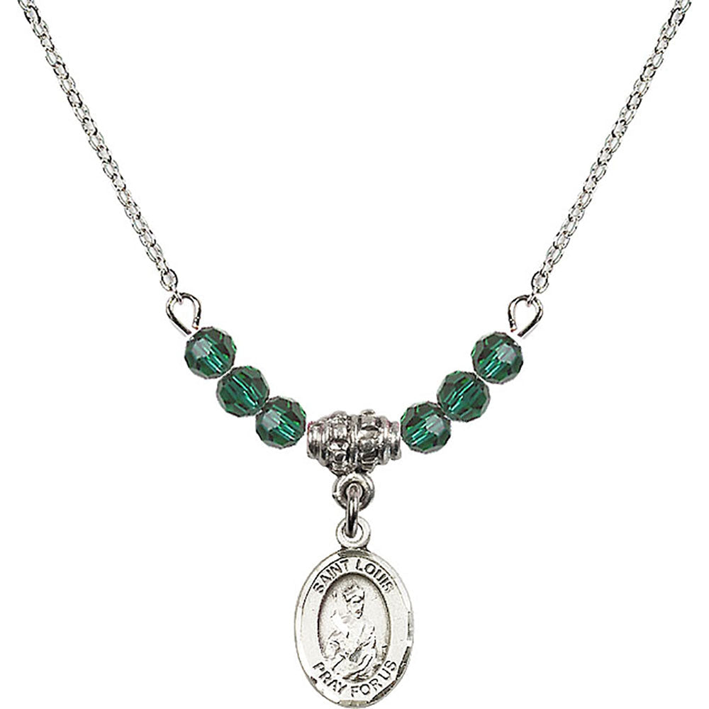 Sterling Silver Saint Louis Birthstone Necklace with Emerald Beads - 9081