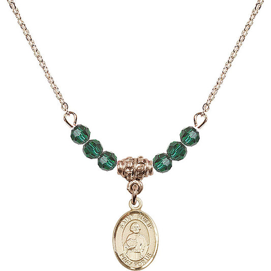 14kt Gold Filled Saint Philip the Apostle Birthstone Necklace with Emerald Beads - 9083