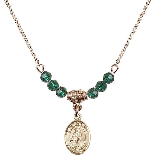 14kt Gold Filled Saint Patrick Birthstone Necklace with Emerald Beads - 9084