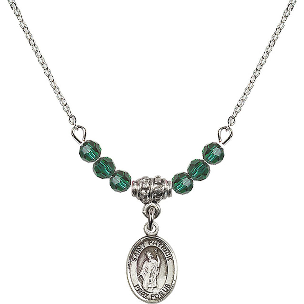 Sterling Silver Saint Patrick Birthstone Necklace with Emerald Beads - 9084