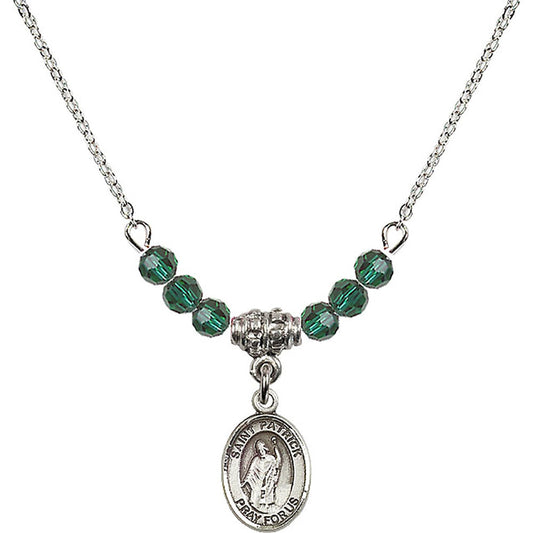 Sterling Silver Saint Patrick Birthstone Necklace with Emerald Beads - 9084