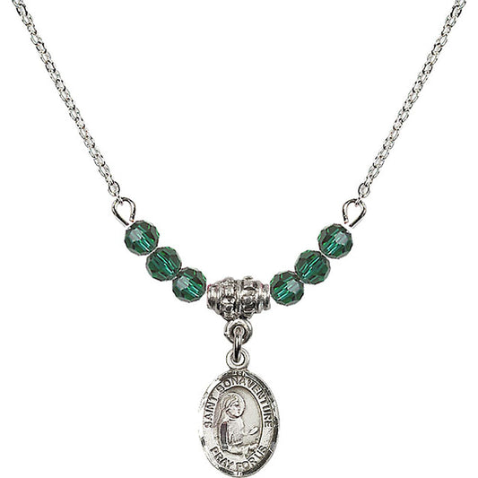 Sterling Silver Saint Bonaventure Birthstone Necklace with Emerald Beads - 9085