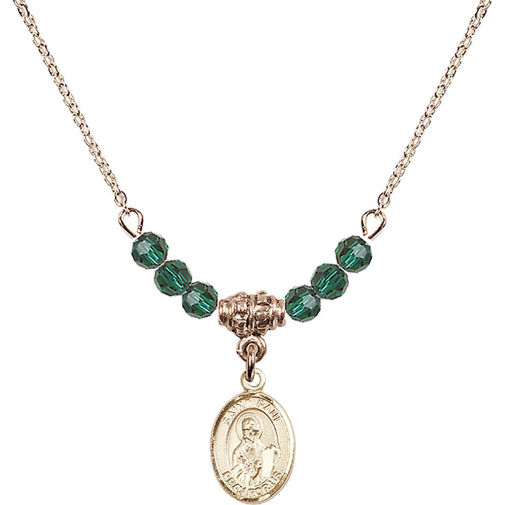 14kt Gold Filled Saint Paul the Apostle Birthstone Necklace with Emerald Beads - 9086