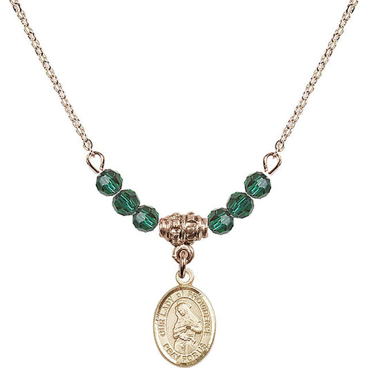 14kt Gold Filled Our Lady of Providence Birthstone Necklace with Emerald Beads - 9087