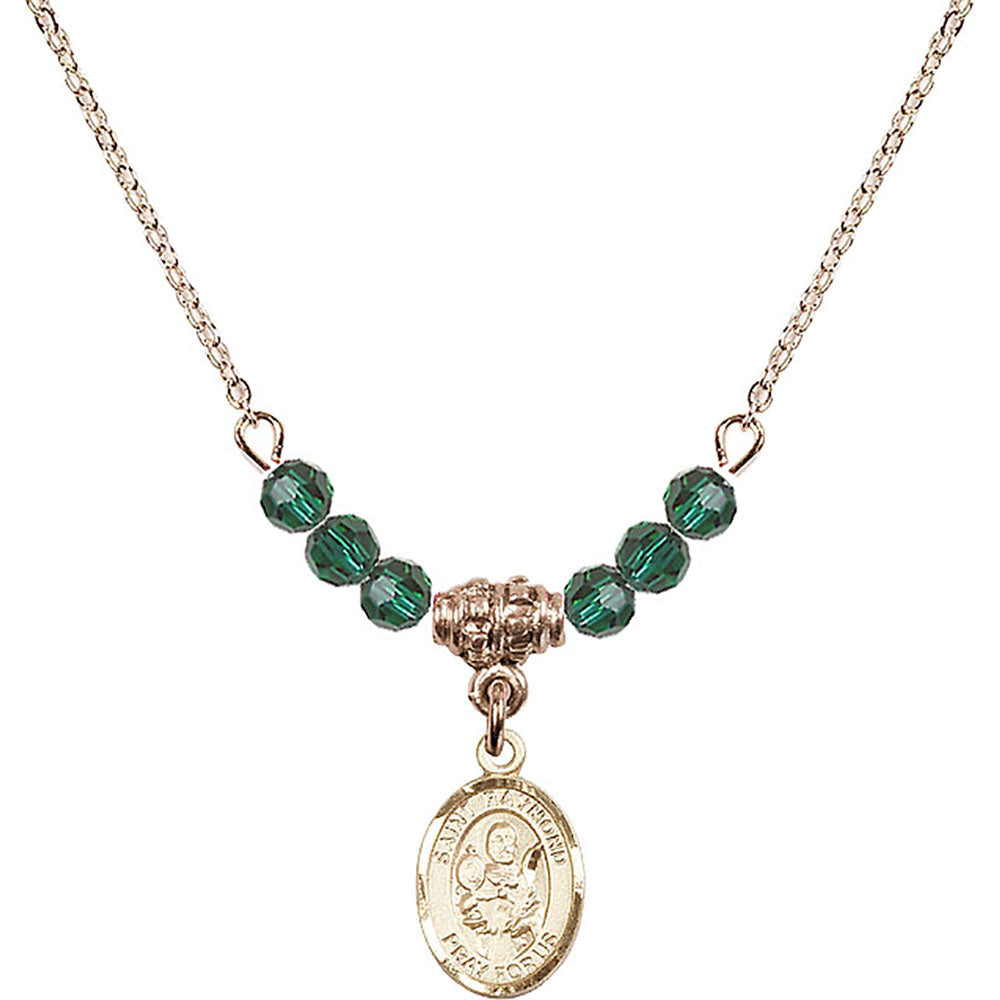14kt Gold Filled Saint Raymond Nonnatus Birthstone Necklace with Emerald Beads - 9091