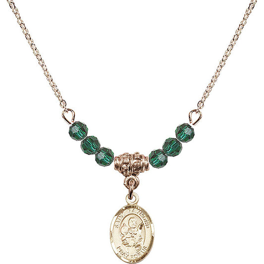 14kt Gold Filled Saint Raymond Nonnatus Birthstone Necklace with Emerald Beads - 9091