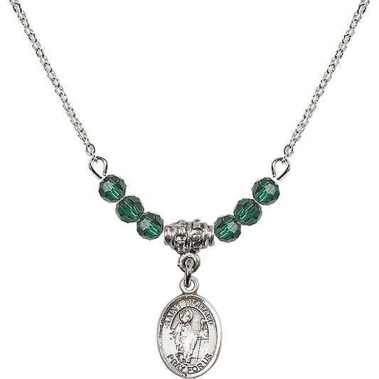 Sterling Silver Saint Richard Birthstone Necklace with Emerald Beads - 9093