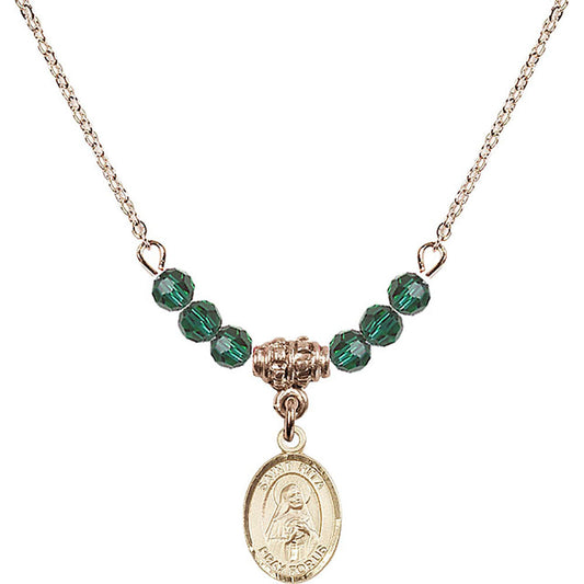 14kt Gold Filled Saint Rita of Cascia Birthstone Necklace with Emerald Beads - 9094