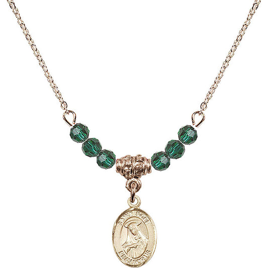 14kt Gold Filled Saint Rose of Lima Birthstone Necklace with Emerald Beads - 9095