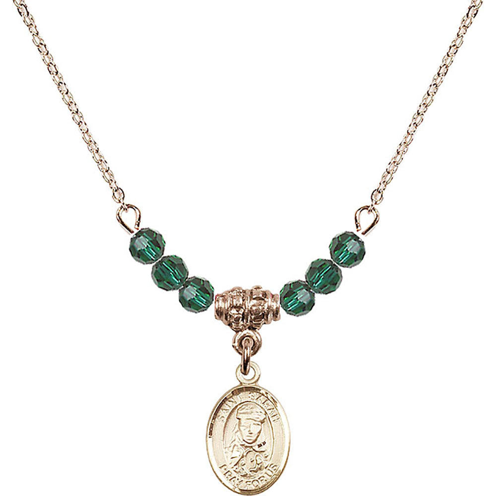 14kt Gold Filled Saint Sarah Birthstone Necklace with Emerald Beads - 9097