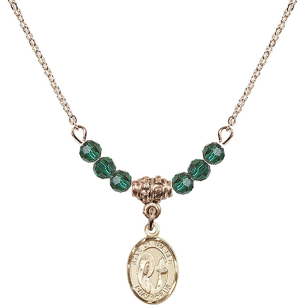 14kt Gold Filled Our Lady Star of the Sea Birthstone Necklace with Emerald Beads - 9101