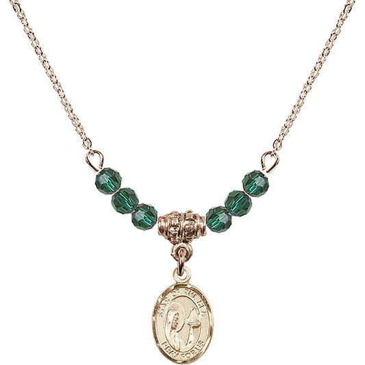 14kt Gold Filled Our Lady Star of the Sea Birthstone Necklace with Emerald Beads - 9101