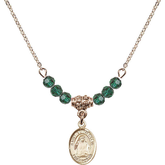 14kt Gold Filled Saint Edith Stein Birthstone Necklace with Emerald Beads - 9103