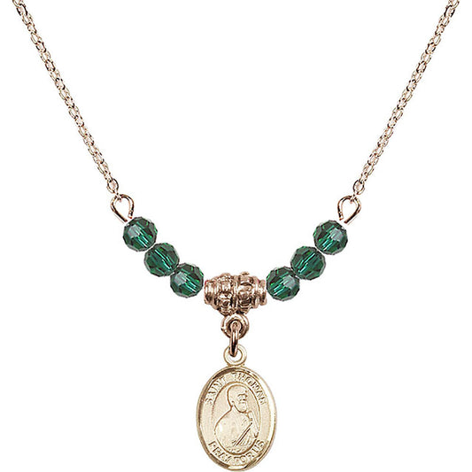 14kt Gold Filled Saint Thomas the Apostle Birthstone Necklace with Emerald Beads - 9107