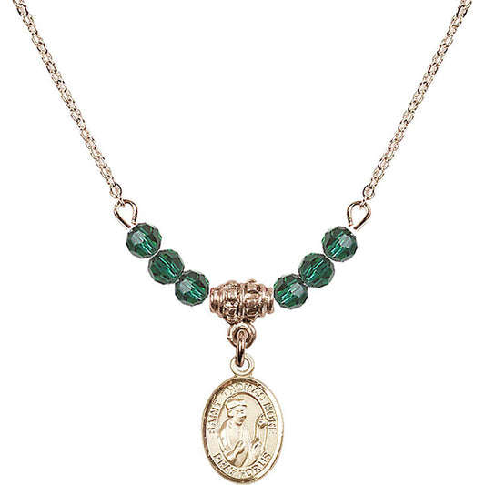 14kt Gold Filled Saint Thomas More Birthstone Necklace with Emerald Beads - 9109
