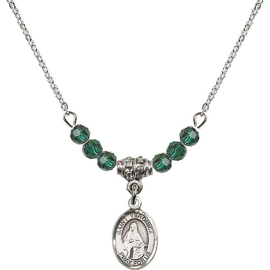 Sterling Silver Saint Veronica Birthstone Necklace with Emerald Beads - 9110