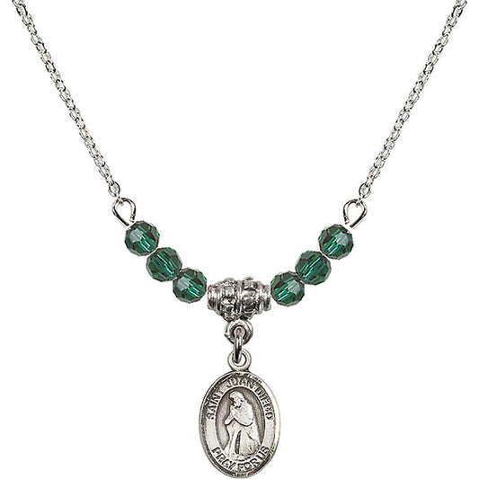 Sterling Silver Saint Juan Diego Birthstone Necklace with Emerald Beads - 9111