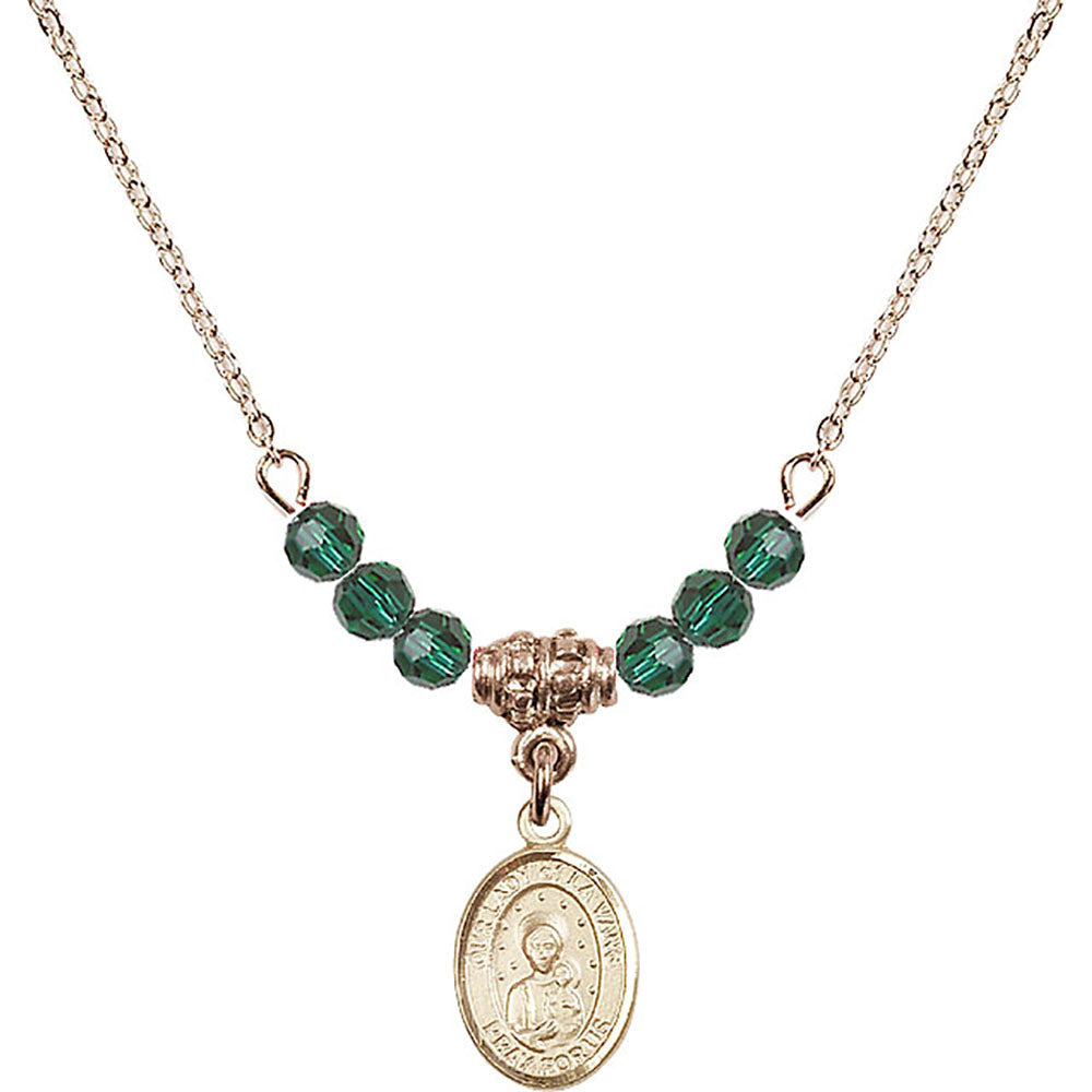14kt Gold Filled Our Lady of la Vang Birthstone Necklace with Emerald Beads - 9115