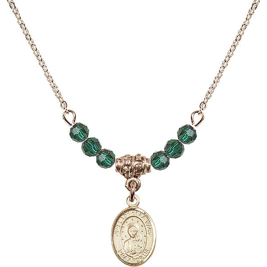 14kt Gold Filled Our Lady of la Vang Birthstone Necklace with Emerald Beads - 9115