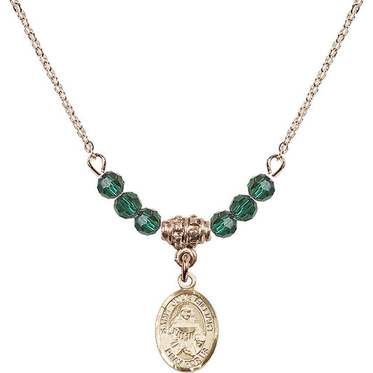 14kt Gold Filled Saint Julie Billiart Birthstone Necklace with Emerald Beads - 9117