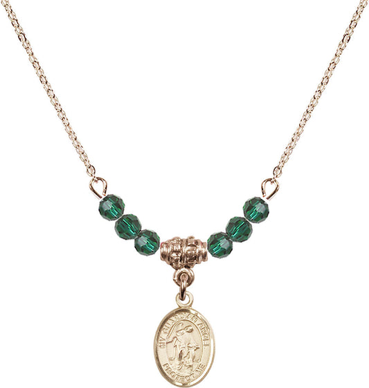 14kt Gold Filled Guardian Angel w/Child Birthstone Necklace with Emerald Beads - 9118