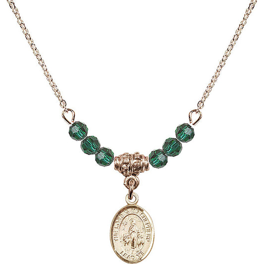 14kt Gold Filled Lord Is My Shepherd Birthstone Necklace with Emerald Beads - 9119