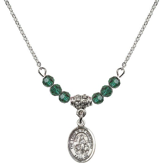 Sterling Silver Lord Is My Shepherd Birthstone Necklace with Emerald Beads - 9119