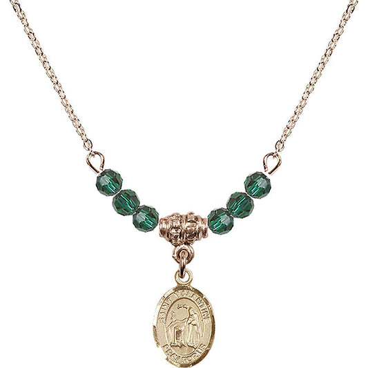 14kt Gold Filled Saint Valentine of Rome Birthstone Necklace with Emerald Beads - 9121