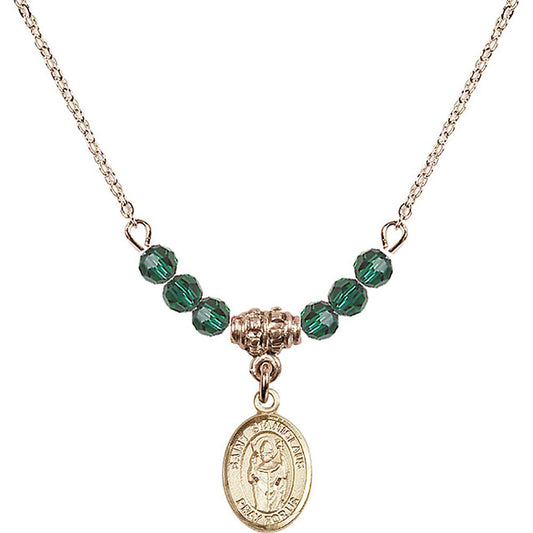 14kt Gold Filled Saint Stanislaus Birthstone Necklace with Emerald Beads - 9124