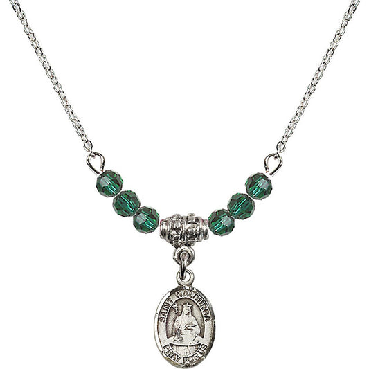 Sterling Silver Saint Walburga Birthstone Necklace with Emerald Beads - 9126