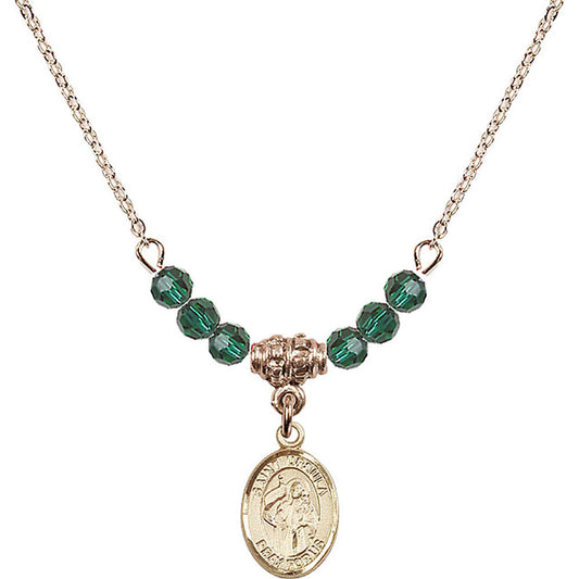 14kt Gold Filled Saint Ursula Birthstone Necklace with Emerald Beads - 9127