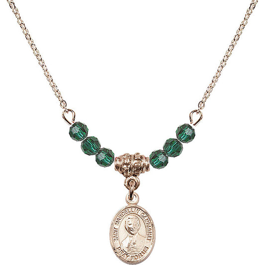 14kt Gold Filled Saint Marcellin Champagnat Birthstone Necklace with Emerald Beads - 9131