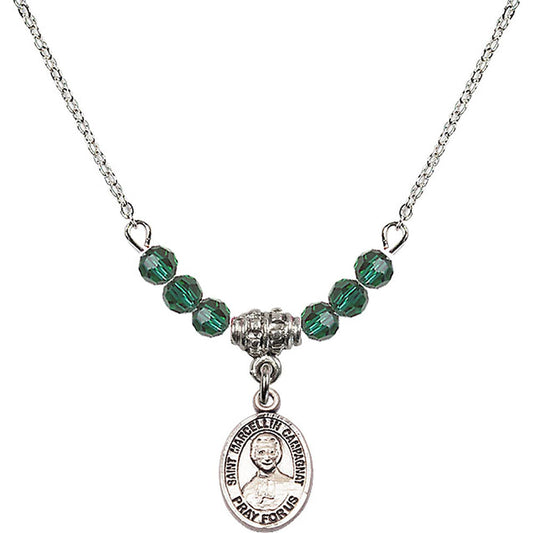 Sterling Silver Saint Marcellin Champagnat Birthstone Necklace with Emerald Beads - 9131