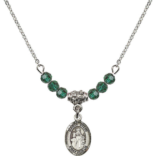 Sterling Silver Maria Stein Birthstone Necklace with Emerald Beads - 9133