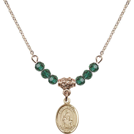 14kt Gold Filled Saint Sophia Birthstone Necklace with Emerald Beads - 9136