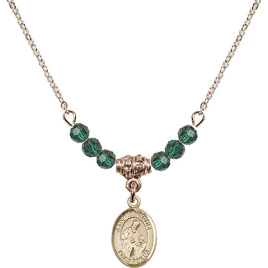 14kt Gold Filled Saint Ambrose Birthstone Necklace with Emerald Beads - 9137