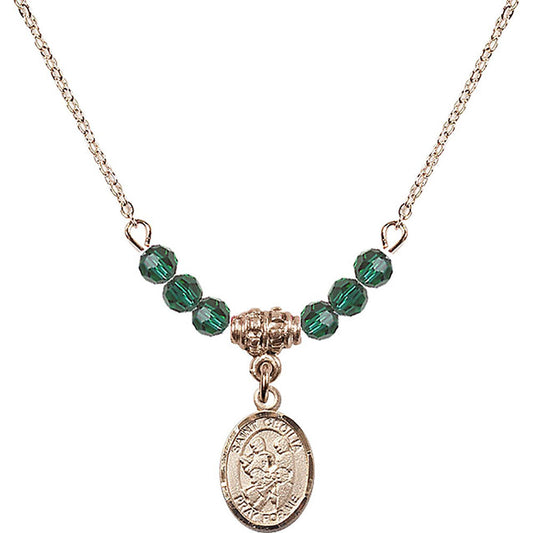 14kt Gold Filled Saint Cecilia / Marching Band Birthstone Necklace with Emerald Beads - 9179