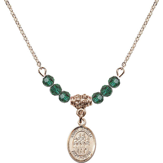 14kt Gold Filled Saint Cecilia / Choir Birthstone Necklace with Emerald Beads - 9180